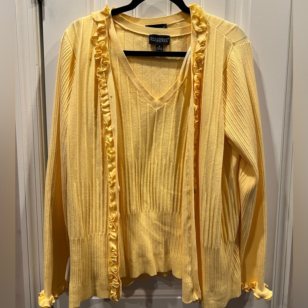 Dialogue Yellow Ruffle Cardigan Sweater Tank Twinset Sz 1x